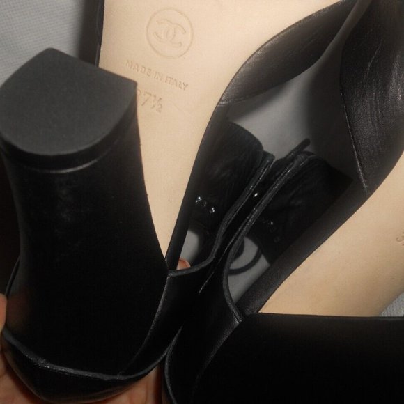 CHANEL Black Leather Cinema Mary Jane Lace Tie Up Pumps Shoes Heels - Picture 12 of 14